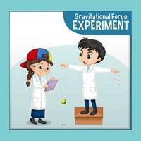 experimento de fuerza gravitacional con personaje de dibujos animados de niños científicos vector