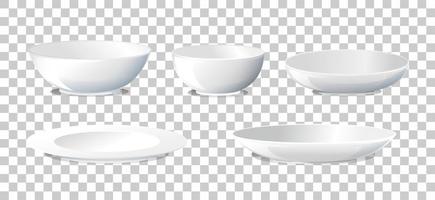 conjunto de plato y tazón de fuente vista lateral vector