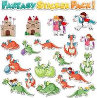 Sticker set with different fantasy cartoon characters vector