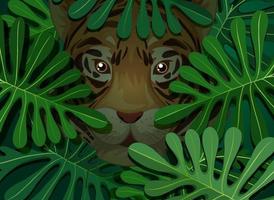 Tiger hidden in the tropical leaves background vector