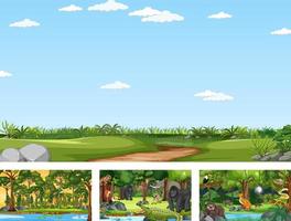 Set of different nature horizontal scene with various wild animals vector