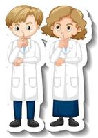 Cartoon character sticker with children in science gown vector