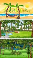 diferentes tipos de escenas horizontales del bosque. vector