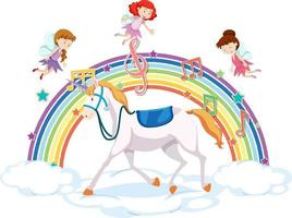 Unicorn and many fairies on the cloud with rainbow vector