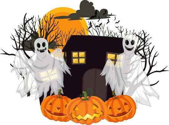 Halloween Ghosts with Jack-o'-lantern
