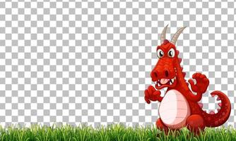 personaje de dibujos animados de dragón en la hierba verde vector