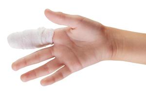 Hand with bandaged finger photo