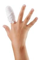 Hand with a bandaged finger bandage