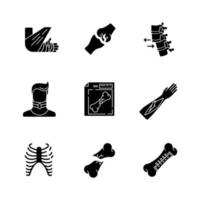 Bone fractures black glyph icons set on white space vector