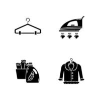 Laundry, clothes care black glyph icons set on white space vector