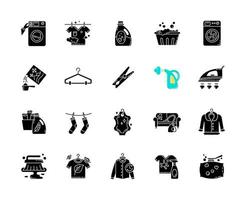 Laundry types and equipment black glyph icons set on white space vector