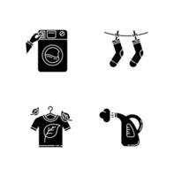 Washing clothes black glyph icons set on white space vector