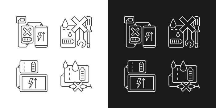 Powerbank usa reglas iconos de etiquetas lineales establecidos para modo oscuro y claro vector