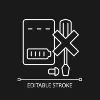 Dont disassemble charger white linear manual label icon for dark theme vector