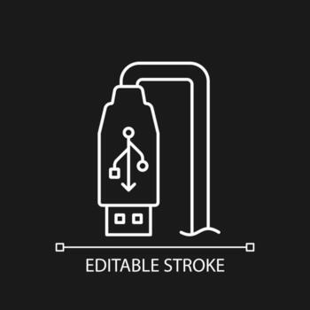 icono de etiqueta manual lineal blanca de salida usb para tema oscuro vector