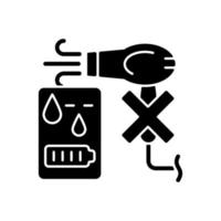 No hair dryer if powerbank wet black glyph manual label icon vector