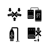 Powerbank proper use black glyph manual label icons set on white space vector