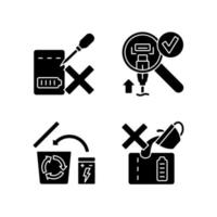 Portable charger guidelines black glyph manual label icons set vector