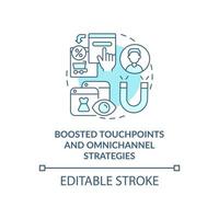 Boosted touchpoints and omnichannel strategies blue concept icon vector