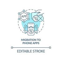 migración a aplicaciones telefónicas concepto azul icono vector