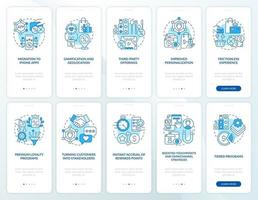 Reward system for customers blue onboarding mobile app page screen set vector