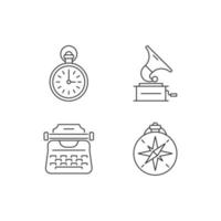 Old-fashioned items linear icons set vector