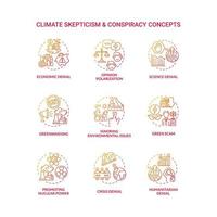 Climate skepticism and conspiracy gradient concept icons set vector