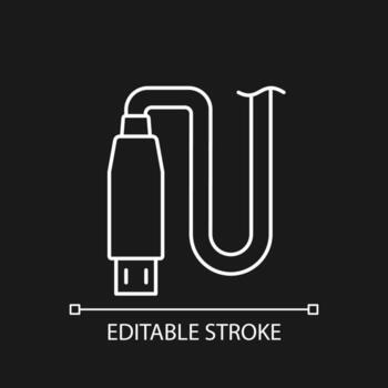 icono de etiqueta manual lineal blanco de salida micro usb para tema oscuro vector