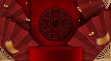 año nuevo chino con arte cortado en papel rojo y fondo artesanal. vector