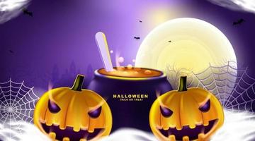 Happy Halloween background with night clouds and pumpkins. vector