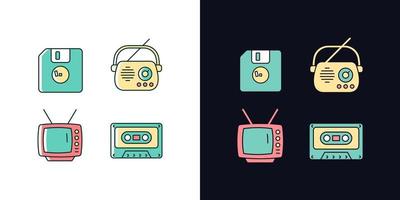 Collectible vintage stuff light and dark theme RGB color icons set vector