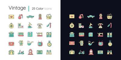 Conjunto de iconos de color rgb de tema claro y oscuro de estilo vintage vector