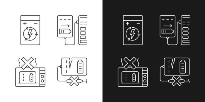 Cargador efectivo usa iconos de etiquetas lineales configurados para modo oscuro y claro vector