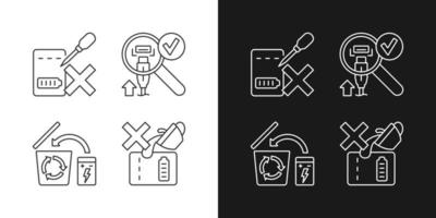 Iconos de etiquetas lineales de guía de cargador portátil establecidos para modo oscuro y claro vector