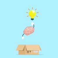 brain flying out of box with light bulb think out box concept vector