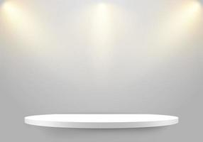 3D empty white shelf on clean wallpaper background spotlight vector