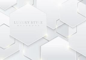 3D white geometric hexagonal overlapping lighting background luxury vector