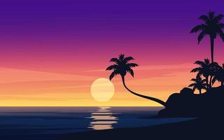 hermoso atardecer tropical con silueta de árbol vector