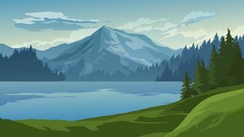 paisaje de montaña y lago vector