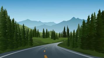 Road In Forest Landscape with Mountain vector