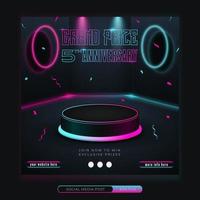 Grand prize anniversary neon gaming style social media banner template vector