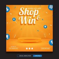 Shop and win, invitation contest social media banner template vector
