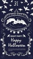 Vintage label invitation for Halloween bats in a frame vector