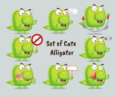 Set of cute alligator with different poses. Animal cartoon character vector