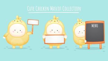 Set of cute baby in chicks costume. vector
