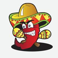 Illustration of a Chili Character pepper with a Pair of Maracas