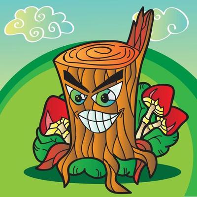 illustration of mushrooms with funny tree stump - vector