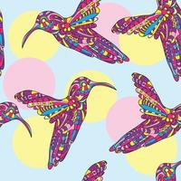 Vector seamless background with Hummingbird - doodle pattern style