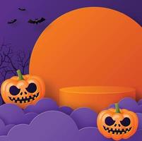 Halloween festival background design with 3d Podium vector