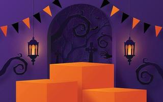 Halloween festival background design with 3d Podium vector